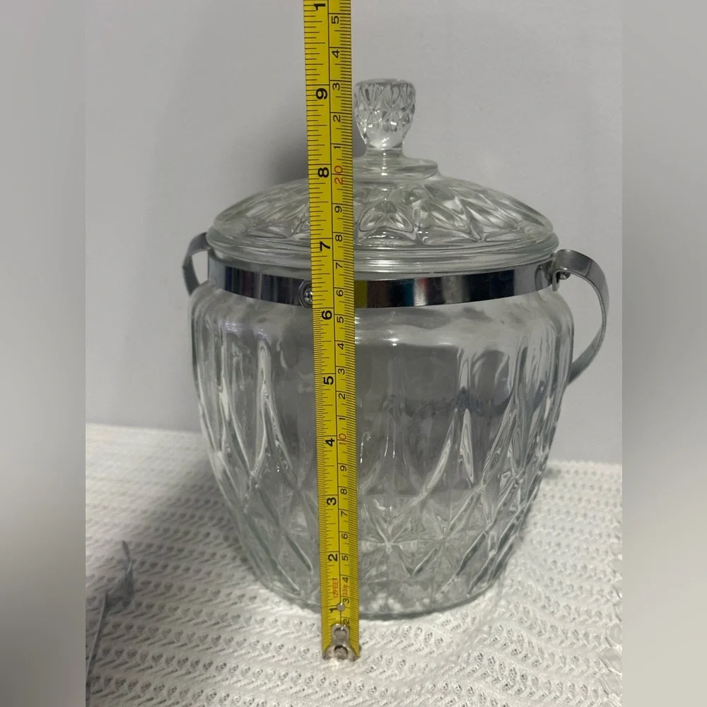 Vintage Elegant Glass Ice Bucket with Tongs great condition
